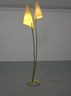 Pamono Fiberglass & Brass Floor Lamp by Carl Auböck for Dame & Co. Neheim, Germany, 1950s