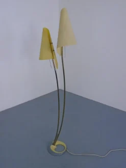 Pamono Fiberglass & Brass Floor Lamp by Carl Auböck for Dame & Co. Neheim, Germany, 1950s
