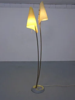 Pamono Fiberglass & Brass Floor Lamp by Carl Auböck for Dame & Co. Neheim, Germany, 1950s