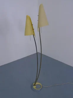 Pamono Fiberglass & Brass Floor Lamp by Carl Auböck for Dame & Co. Neheim, Germany, 1950s