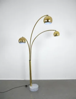 Pamono 3-Fingers Brass Arc Lamp with Marble Base by Goffredo Reggiani for Reggiani Lighting, Italy, 1960s