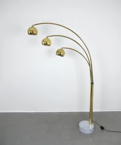 Pamono 3-Fingers Brass Arc Lamp with Marble Base by Goffredo Reggiani for Reggiani Lighting, Italy, 1960s