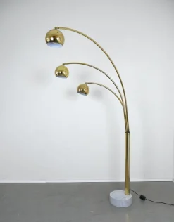Pamono 3-Fingers Brass Arc Lamp with Marble Base by Goffredo Reggiani for Reggiani Lighting, Italy, 1960s