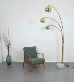 Pamono 3-Fingers Brass Arc Lamp with Marble Base by Goffredo Reggiani for Reggiani Lighting, Italy, 1960s