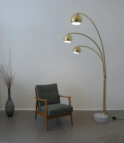 Pamono 3-Fingers Brass Arc Lamp with Marble Base by Goffredo Reggiani for Reggiani Lighting, Italy, 1960s