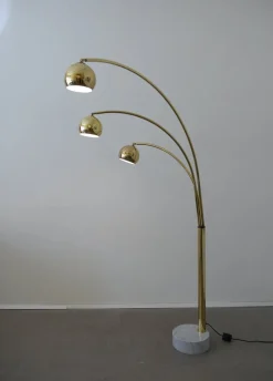 Pamono 3-Fingers Brass Arc Lamp with Marble Base by Goffredo Reggiani for Reggiani Lighting, Italy, 1960s