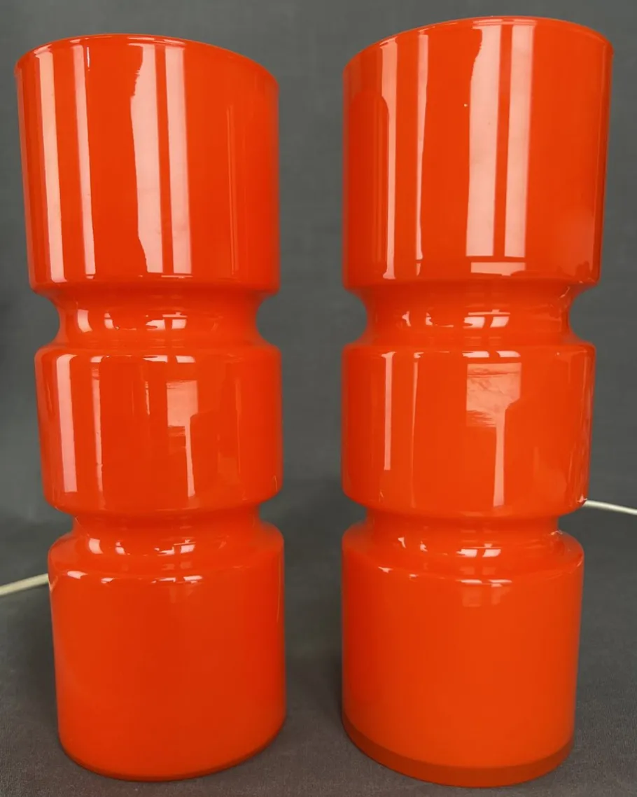 Online Pamono Fitz Table Lamps in Red Glass from Habitat, Poland, 1990s, Set of 2
