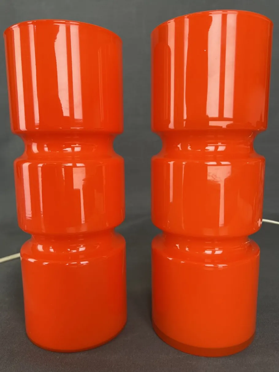 Online Pamono Fitz Table Lamps in Red Glass from Habitat, Poland, 1990s, Set of 2