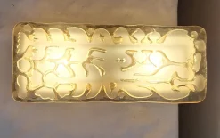 Hot Pamono Flat German Vintage Wall Lamp with Brutalist Cut Glass Shade in Black Metal Mounting by Peill & Putzler, 1970s