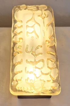 Hot Pamono Flat German Vintage Wall Lamp with Brutalist Cut Glass Shade in Black Metal Mounting by Peill & Putzler, 1970s