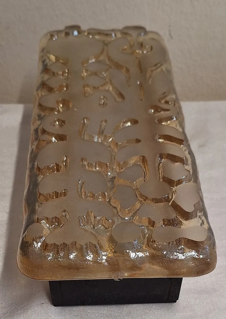 Hot Pamono Flat German Vintage Wall Lamp with Brutalist Cut Glass Shade in Black Metal Mounting by Peill & Putzler, 1970s