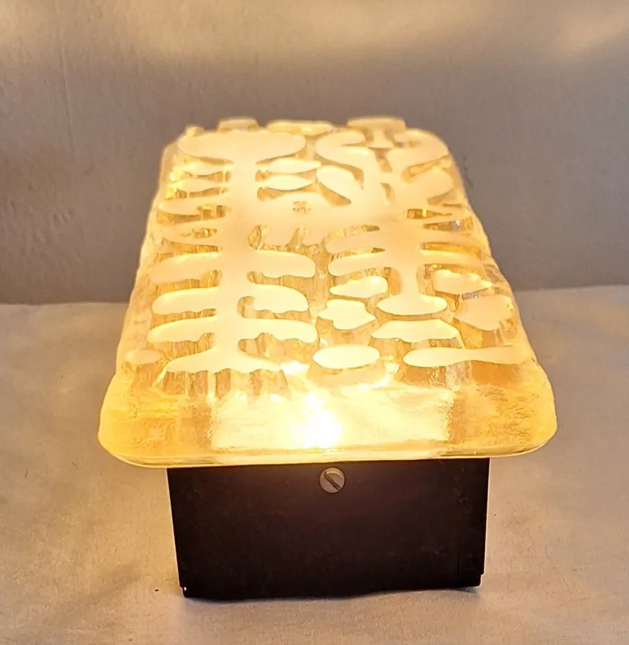 Hot Pamono Flat German Vintage Wall Lamp with Brutalist Cut Glass Shade in Black Metal Mounting by Peill & Putzler, 1970s