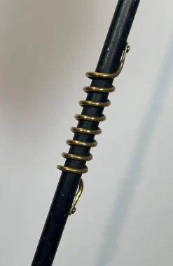 Outlet Pamono Floor Lamp in Black Lacquered Metal and Brass in the style of Jean Royère