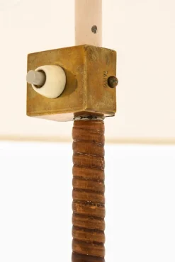 Pamono Floor Lamp in Brass and Cane attributed to Paavo Tynell, 1950s