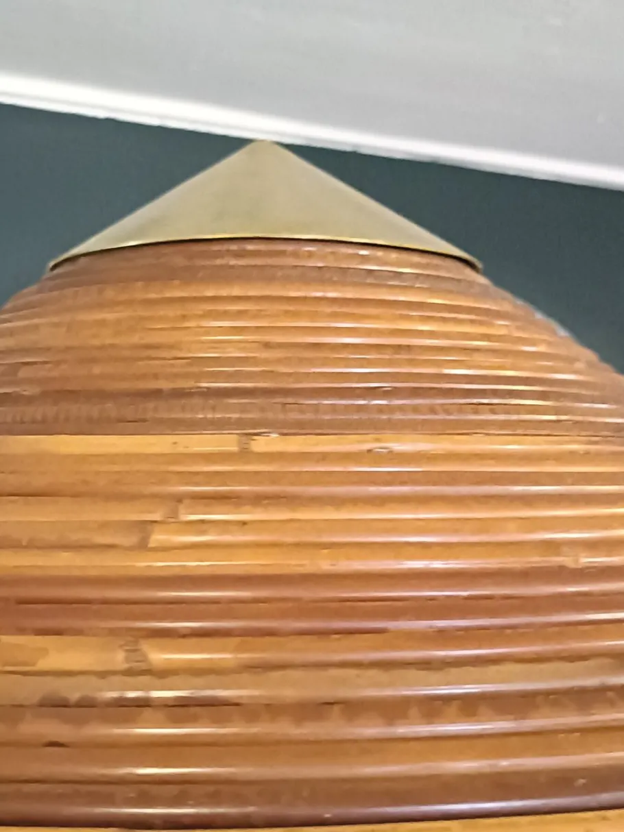 Clearance Pamono Floor Lamp in Brass and Rattan in the style of Paavo Tynell, Italy, 1960s