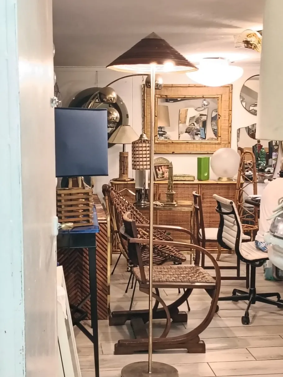 Clearance Pamono Floor Lamp in Brass and Rattan in the style of Paavo Tynell, Italy, 1960s