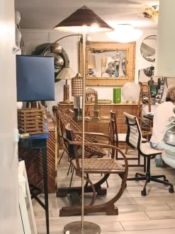 Clearance Pamono Floor Lamp in Brass and Rattan in the style of Paavo Tynell, Italy, 1960s