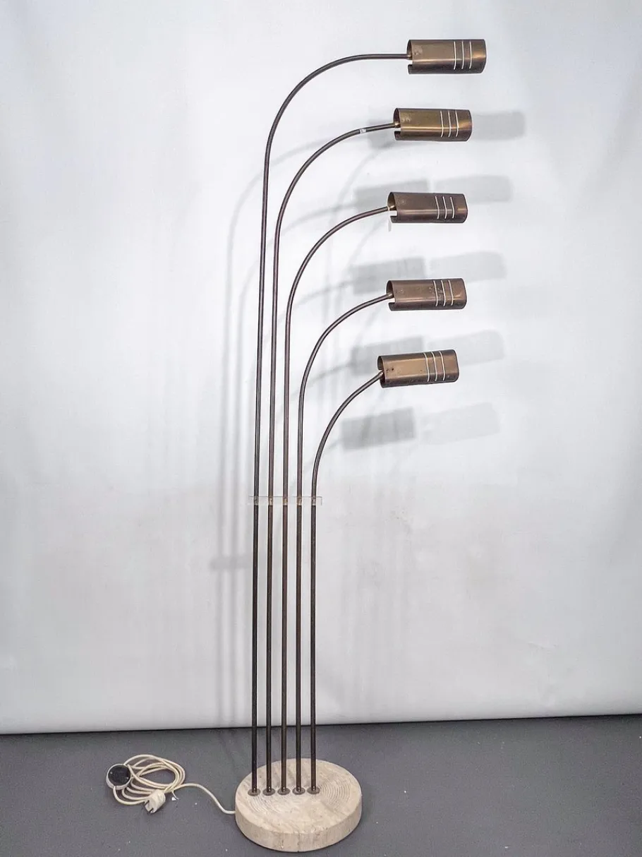 Hot Pamono Floor Lamp in Brass and Travertine attributed to Goffredo Reggiani, Italy, 1960s