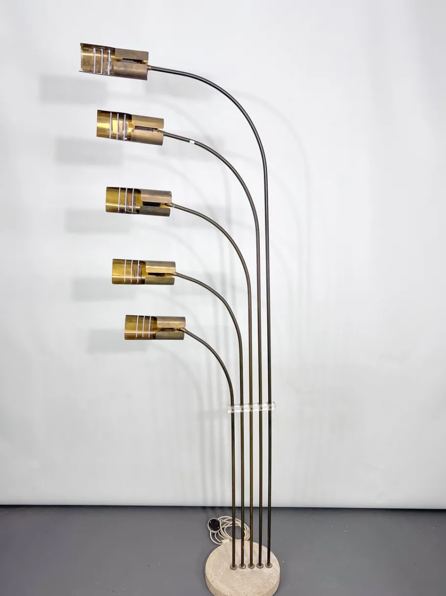 Hot Pamono Floor Lamp in Brass and Travertine attributed to Goffredo Reggiani, Italy, 1960s