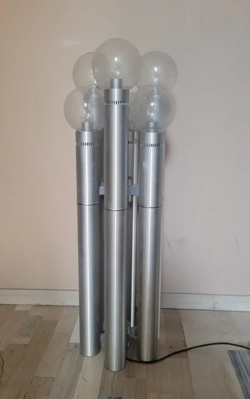 Best Pamono Floor Lamp in Brushed Aluminum Tubes and Murano Glass, Italy, 1970s