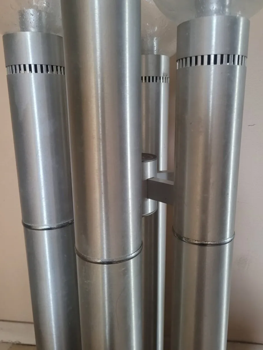 Best Pamono Floor Lamp in Brushed Aluminum Tubes and Murano Glass, Italy, 1970s