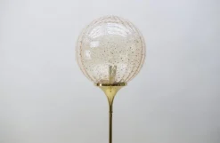 Discount Pamono Floor Lamp in Gold with Large Glass Shade & Gold Details on Trumpet Base, 1970s