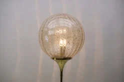 Discount Pamono Floor Lamp in Gold with Large Glass Shade & Gold Details on Trumpet Base, 1970s