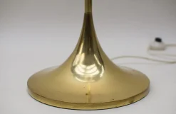 Discount Pamono Floor Lamp in Gold with Large Glass Shade & Gold Details on Trumpet Base, 1970s