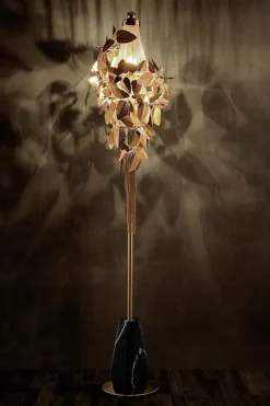 Outlet Pamono Floor Lamp in Gold-Plated Brass, Marble and Swarovski Crystals