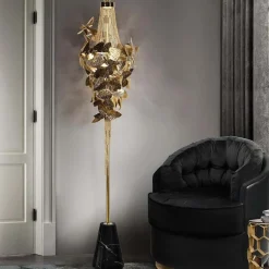 Outlet Pamono Floor Lamp in Gold-Plated Brass, Marble and Swarovski Crystals