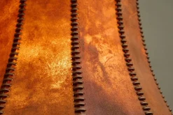 Outlet Pamono Floor Lamp in Hand-Carved Wood with Leather Shade, Early 20th Century