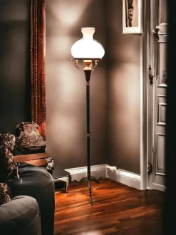 Hot Pamono Floor Lamp in Opal Glass and Brass, 1950s