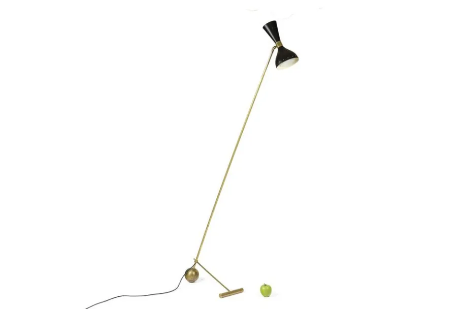 Sale Pamono Floor Lamp in Perforated Sheet Metal and Gilded Brass, 1960s