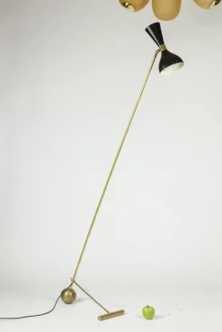 Sale Pamono Floor Lamp in Perforated Sheet Metal and Gilded Brass, 1960s