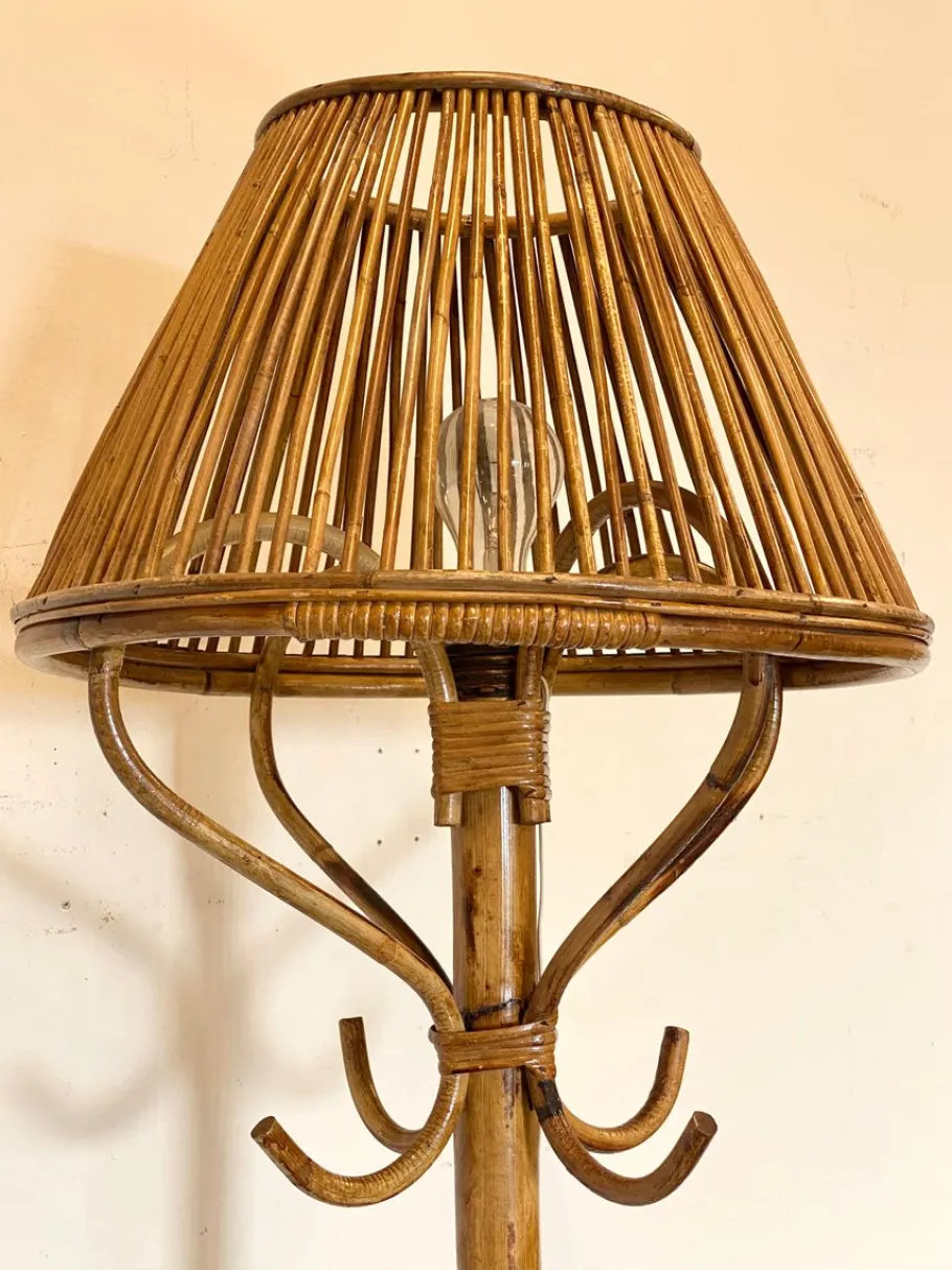 Best Pamono Floor Lamp in Rush and Bamboo, 1970s
