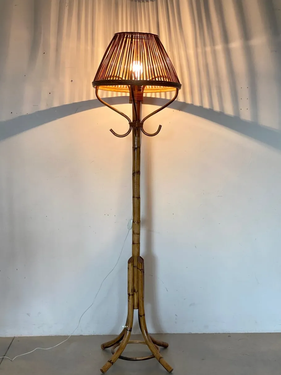 Best Pamono Floor Lamp in Rush and Bamboo, 1970s