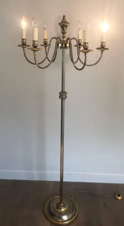 Sale Pamono Floor Lamp in Silver Metal and Brass with 6 Arms, 1920s