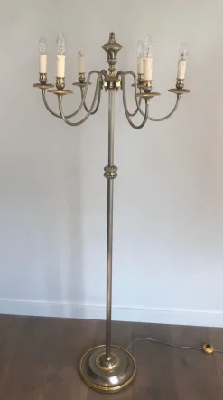 Sale Pamono Floor Lamp in Silver Metal and Brass with 6 Arms, 1920s