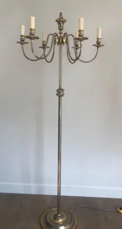 Sale Pamono Floor Lamp in Silver Metal and Brass with 6 Arms, 1920s