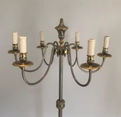 Sale Pamono Floor Lamp in Silver Metal and Brass with 6 Arms, 1920s