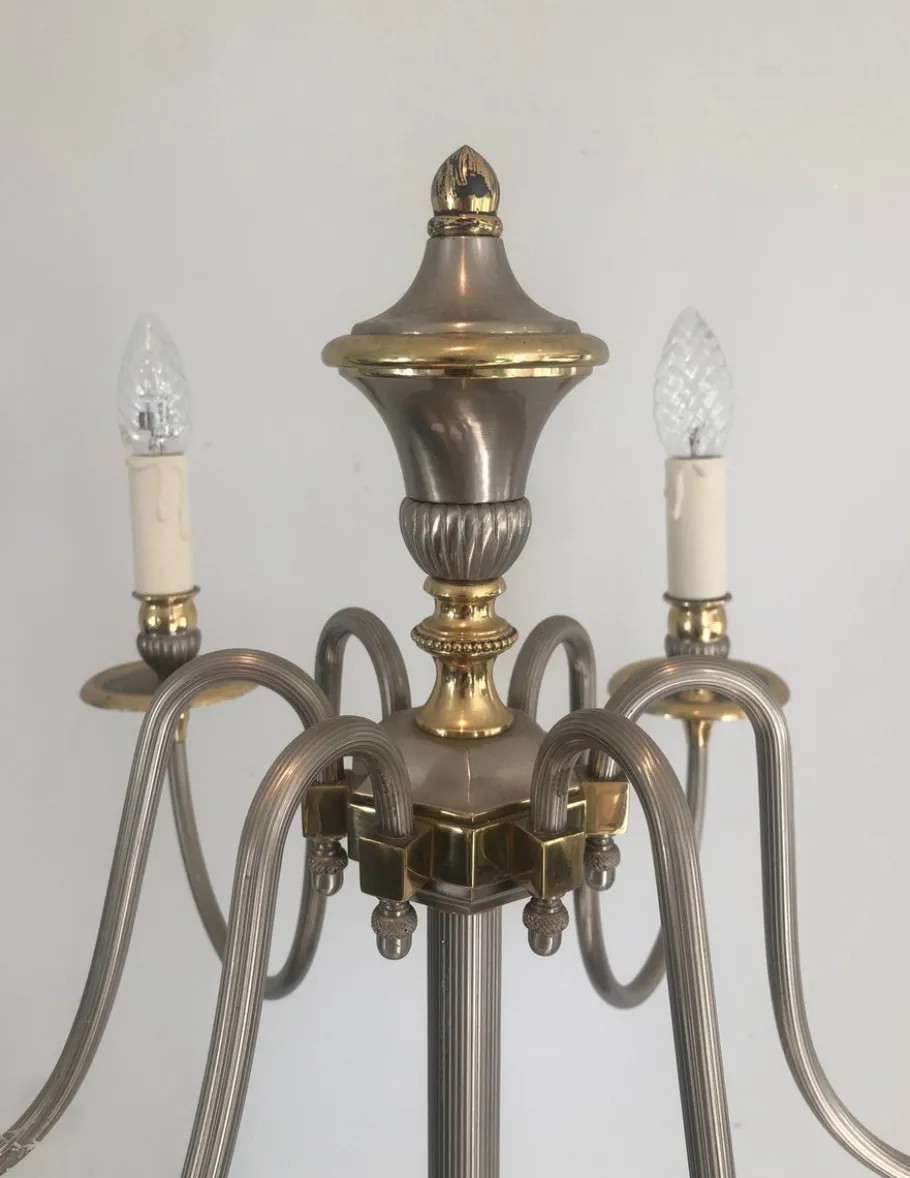 Sale Pamono Floor Lamp in Silver Metal and Brass with 6 Arms, 1920s