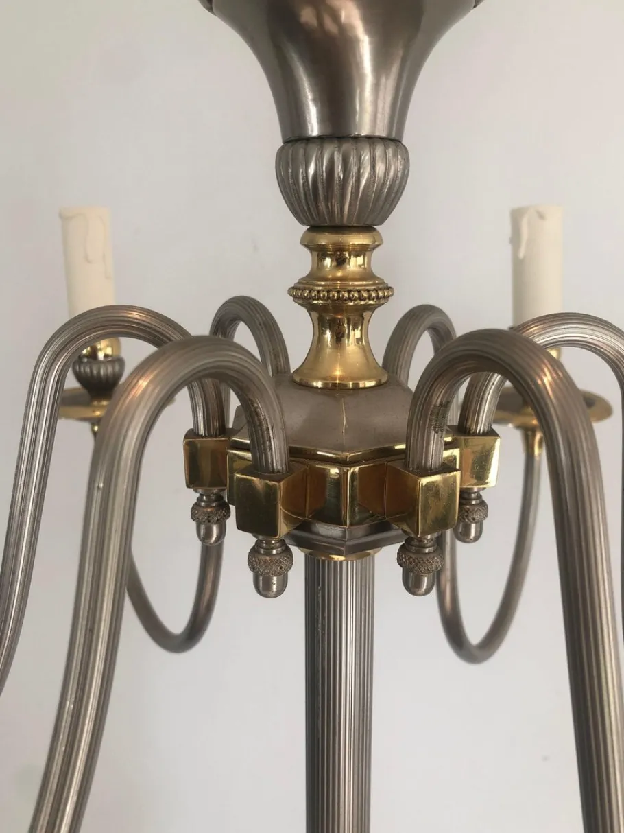 Sale Pamono Floor Lamp in Silver Metal and Brass with 6 Arms, 1920s