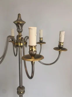 Sale Pamono Floor Lamp in Silver Metal and Brass with 6 Arms, 1920s