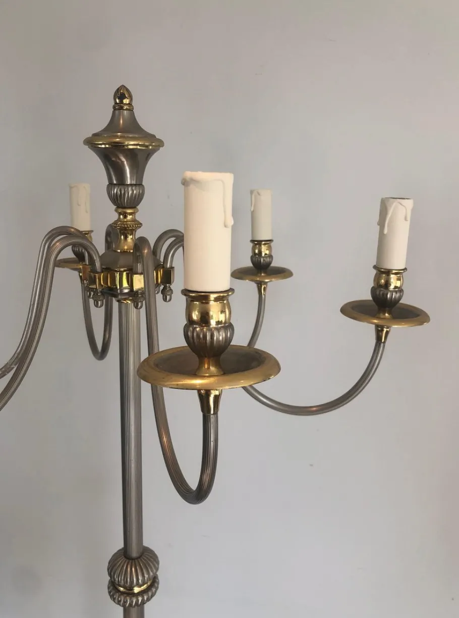 Sale Pamono Floor Lamp in Silver Metal and Brass with 6 Arms, 1920s