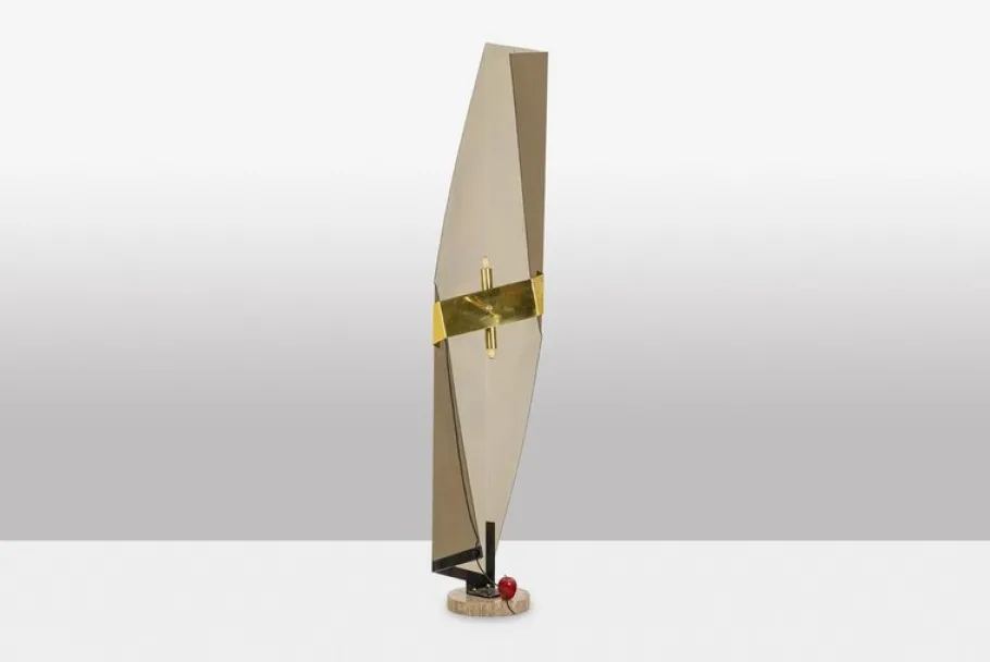 New Pamono Floor Lamp in Smoked Folded Acrylic Glass by Giuseppe Calonaci, 1970s