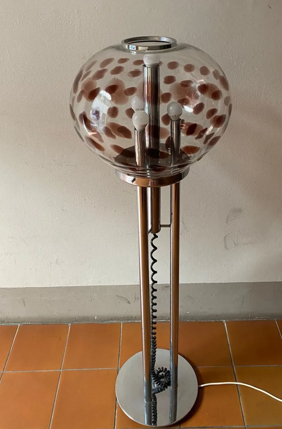 Clearance Pamono Floor Lamp in Steel and Murano Glass attributed to Mazzega, Italy, 1960s