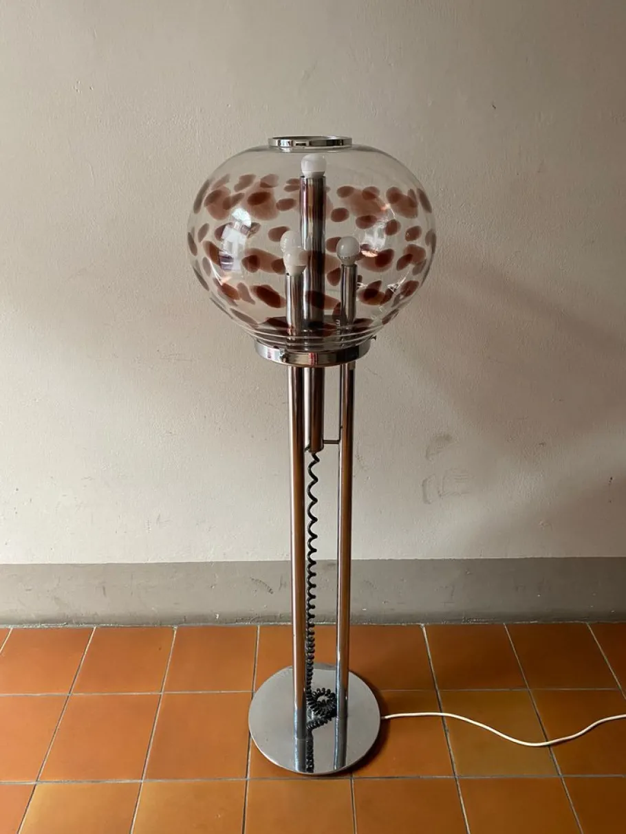Clearance Pamono Floor Lamp in Steel and Murano Glass attributed to Mazzega, Italy, 1960s