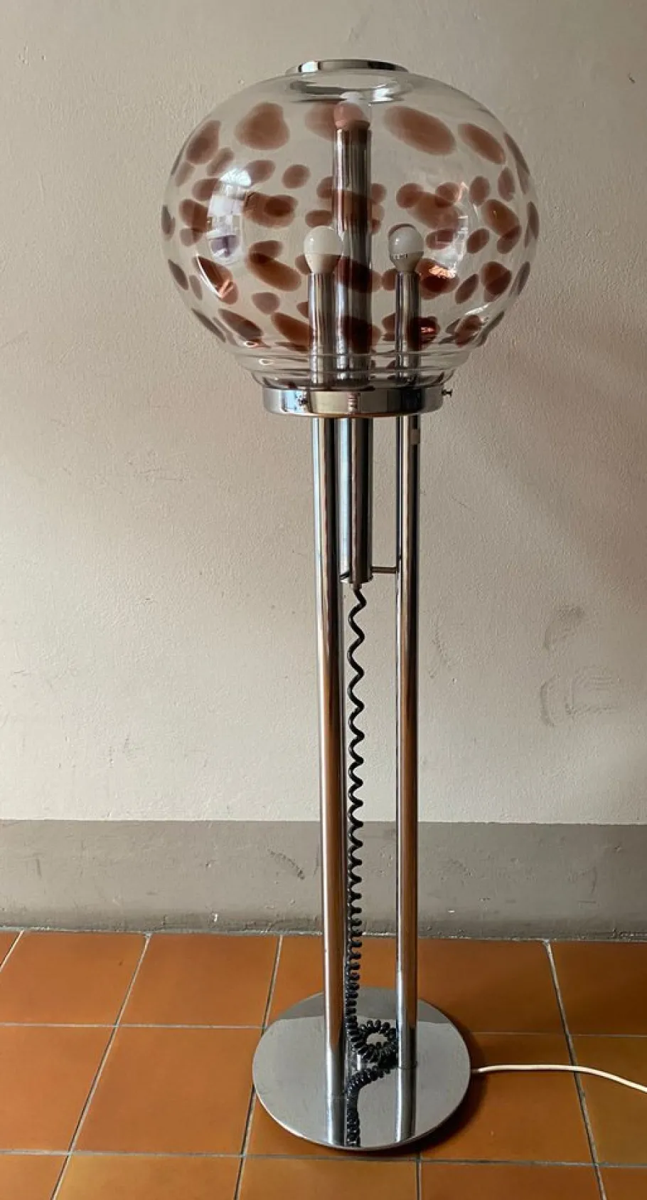Clearance Pamono Floor Lamp in Steel and Murano Glass attributed to Mazzega, Italy, 1960s
