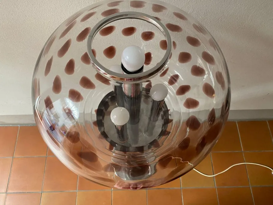 Clearance Pamono Floor Lamp in Steel and Murano Glass attributed to Mazzega, Italy, 1960s