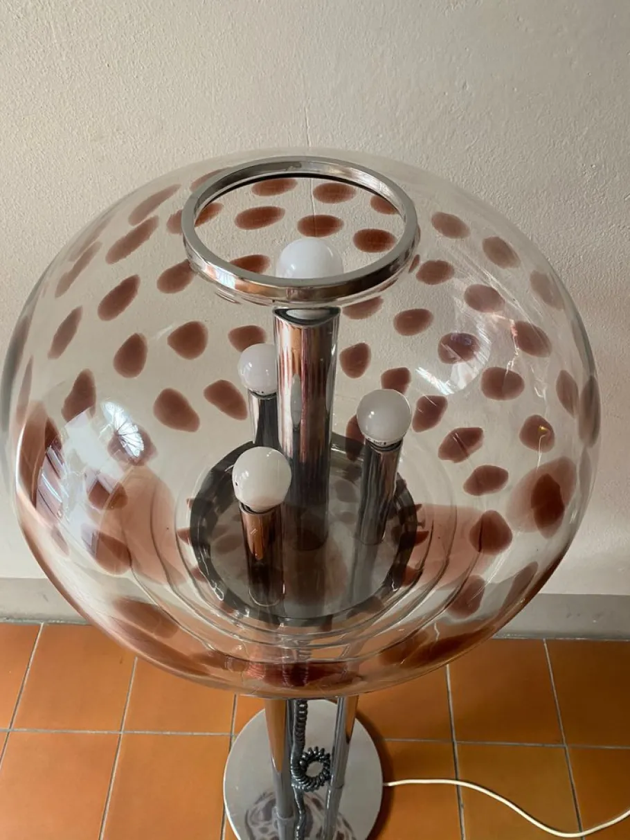 Clearance Pamono Floor Lamp in Steel and Murano Glass attributed to Mazzega, Italy, 1960s